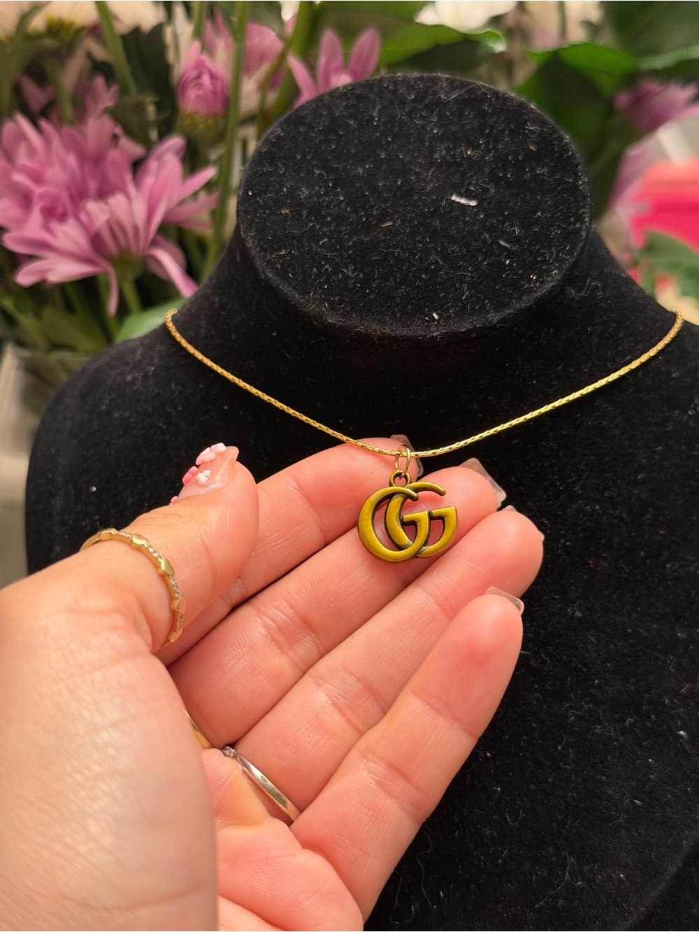 gg bronze marble golden Pendant Necklace - Picture 2 of 4